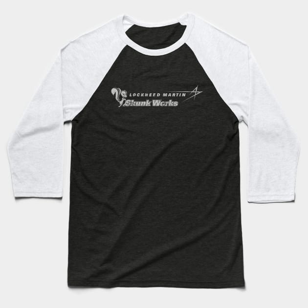Lockheed Martin Skunk Works Logo (white, aged and weathered) Baseball T-Shirt by GraphicGibbon